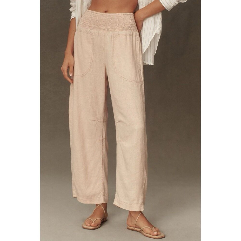 Anthropologie Blush Cropped Wide-Leg Drawstring Pants